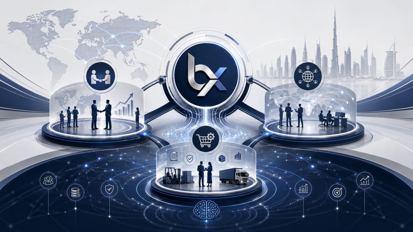 BIX Axis ecosystem command illustration showing the umbrella layer, commercial engines and intelligence paths.